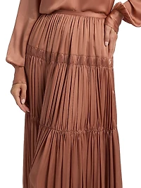 Gaelle Silk Tiered High-Waisted Maxi Skirt