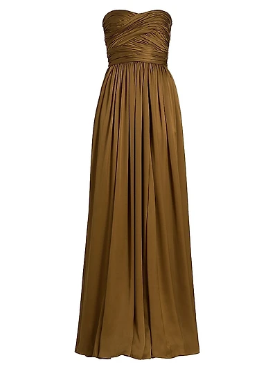 Anastasia Silk Gathered Strapless Gown