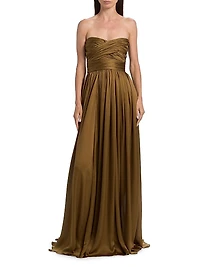 Anastasia Silk Gathered Strapless Gown