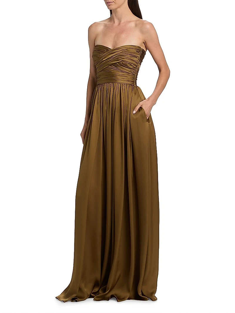 Anastasia Silk Gathered Strapless Gown