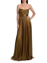 Anastasia Silk Gathered Strapless Gown