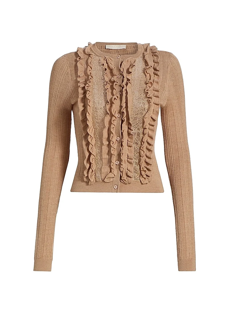 Maryel Merino Wool-Lace Crewneck Cardigan