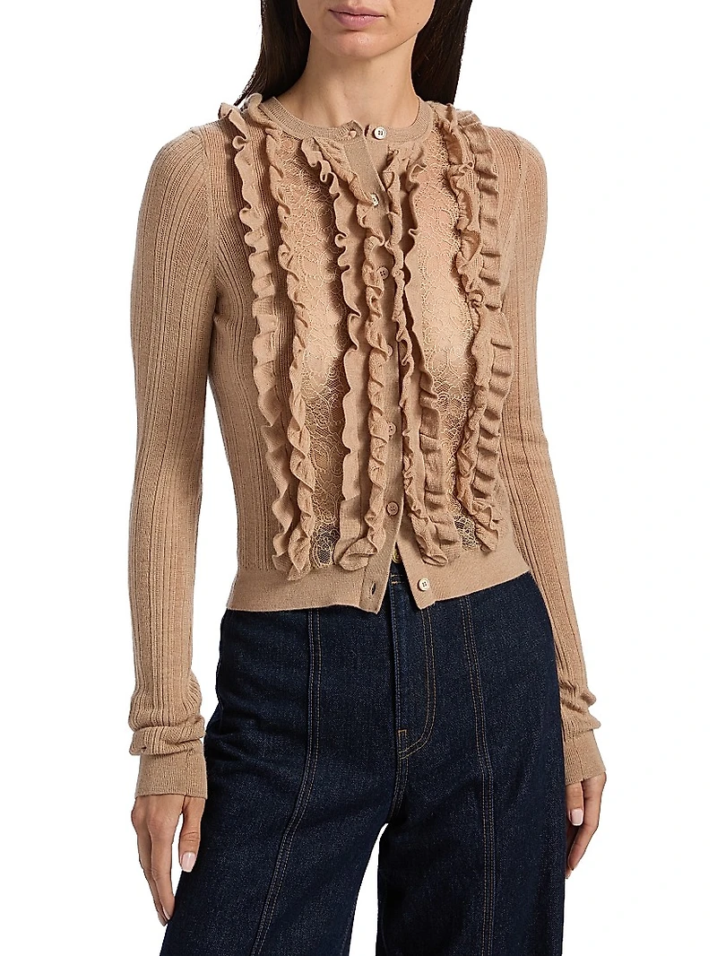 Maryel Merino Wool-Lace Crewneck Cardigan