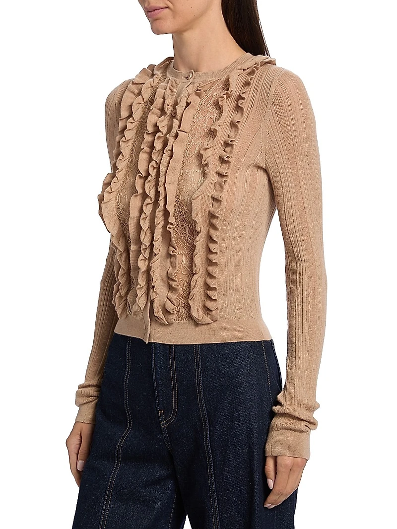 Maryel Merino Wool-Lace Crewneck Cardigan