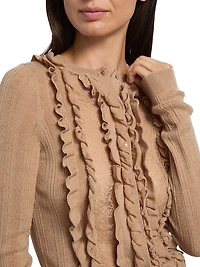 Maryel Merino Wool-Lace Crewneck Cardigan