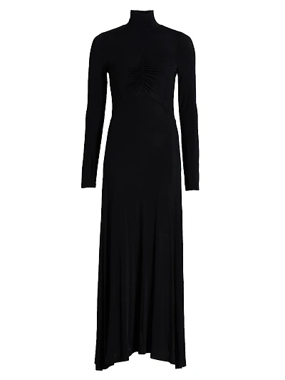 Koa Jersey Ruched Turtleneck Maxi Dress
