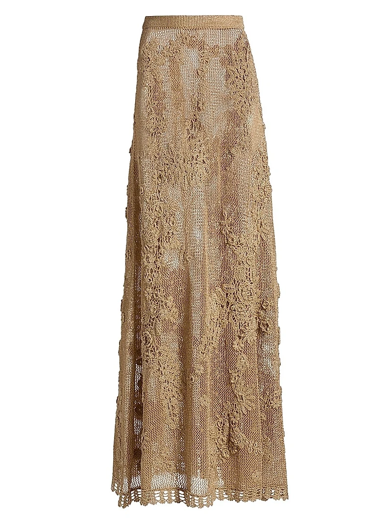 Aria Floral Crochet-Knit Maxi Skirt