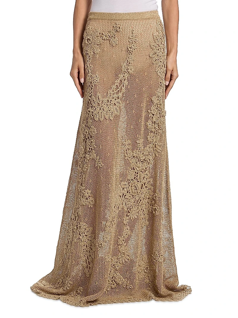 Aria Floral Crochet-Knit Maxi Skirt