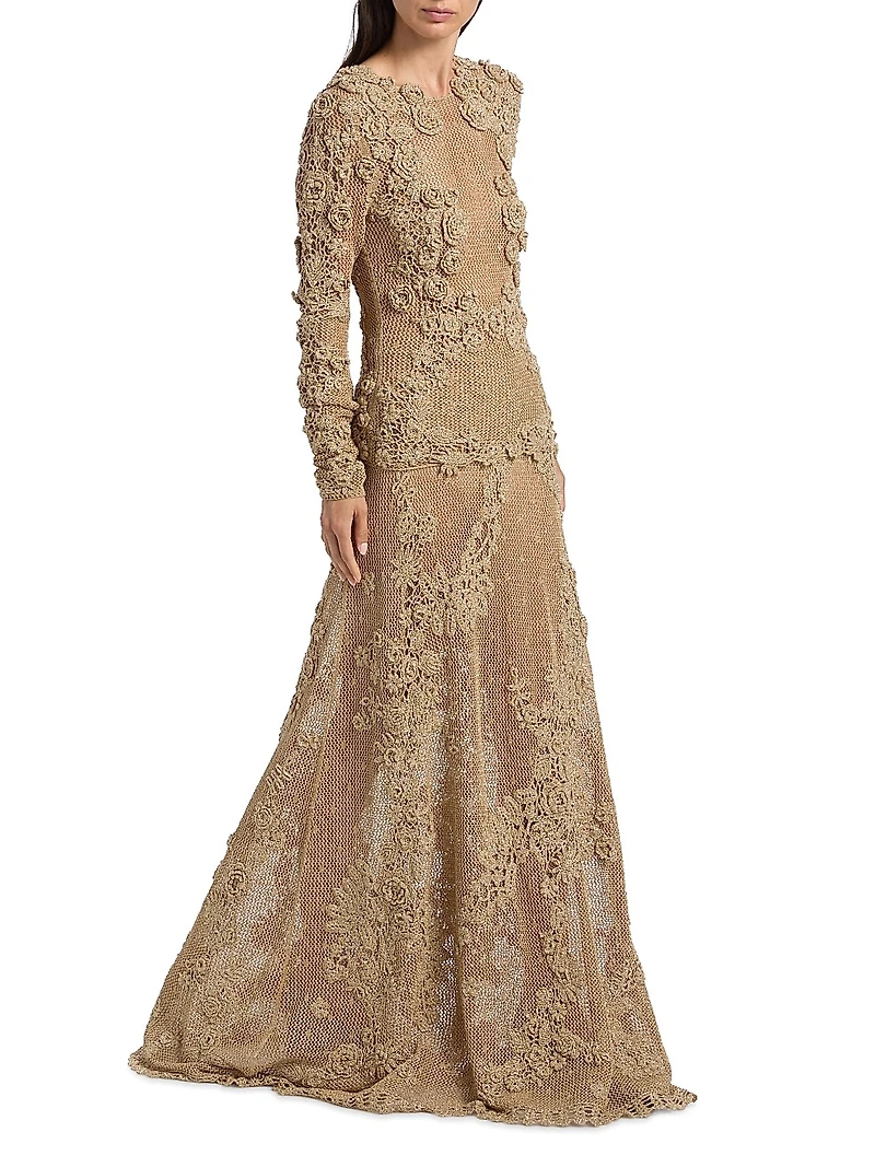 Aria Floral Crochet-Knit Maxi Skirt
