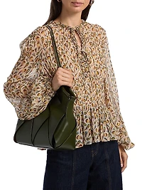 Robbie Feather-Print Silk Tie-Front Blouse