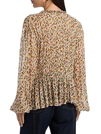 Robbie Feather-Print Silk Tie-Front Blouse