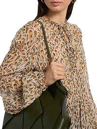 Robbie Feather-Print Silk Tie-Front Blouse