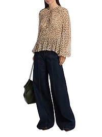 Robbie Feather-Print Silk Tie-Front Blouse