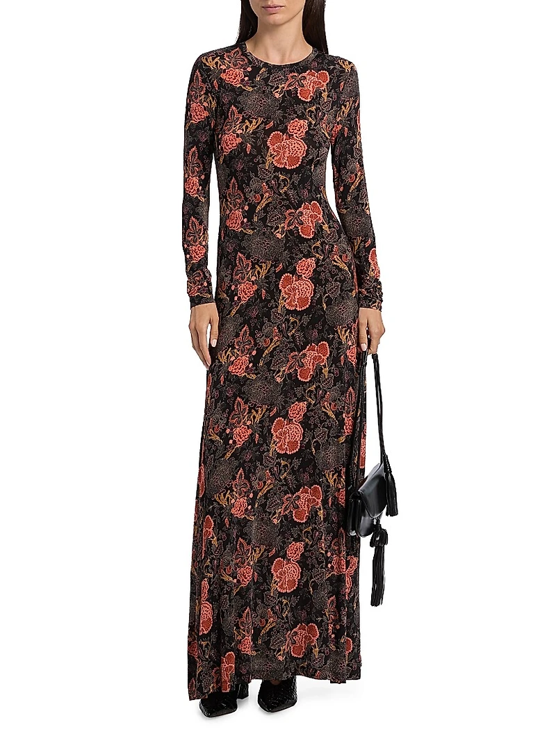 Amari Floral Crewneck Jersey Maxi Dress