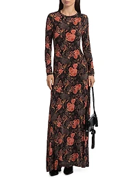 Amari Floral Crewneck Jersey Maxi Dress