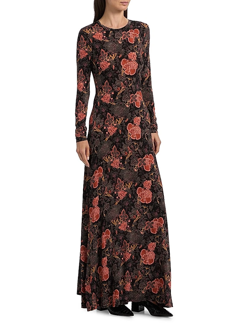 Amari Floral Crewneck Jersey Maxi Dress