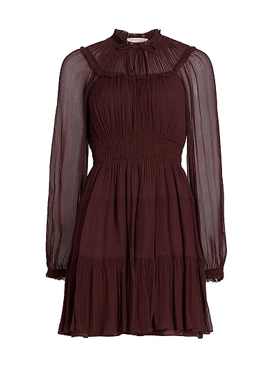 Ava Silk Tiered Long-Sleeve Minidress