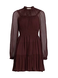 Ava Silk Tiered Long-Sleeve Minidress