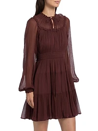 Ava Silk Tiered Long-Sleeve Minidress
