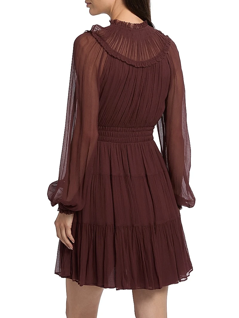 Ava Silk Tiered Long-Sleeve Minidress