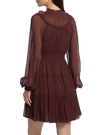 Ava Silk Tiered Long-Sleeve Minidress
