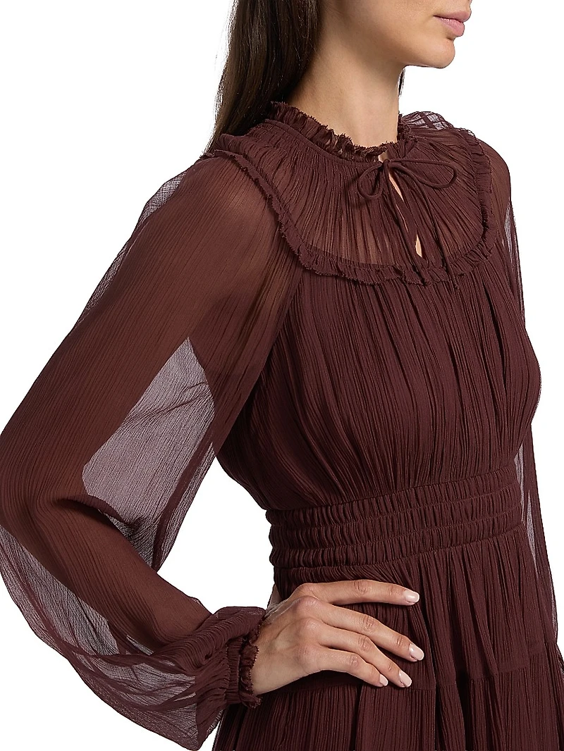 Ava Silk Tiered Long-Sleeve Minidress