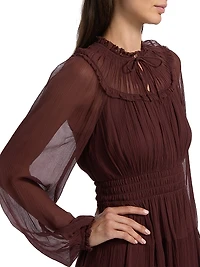 Ava Silk Tiered Long-Sleeve Minidress