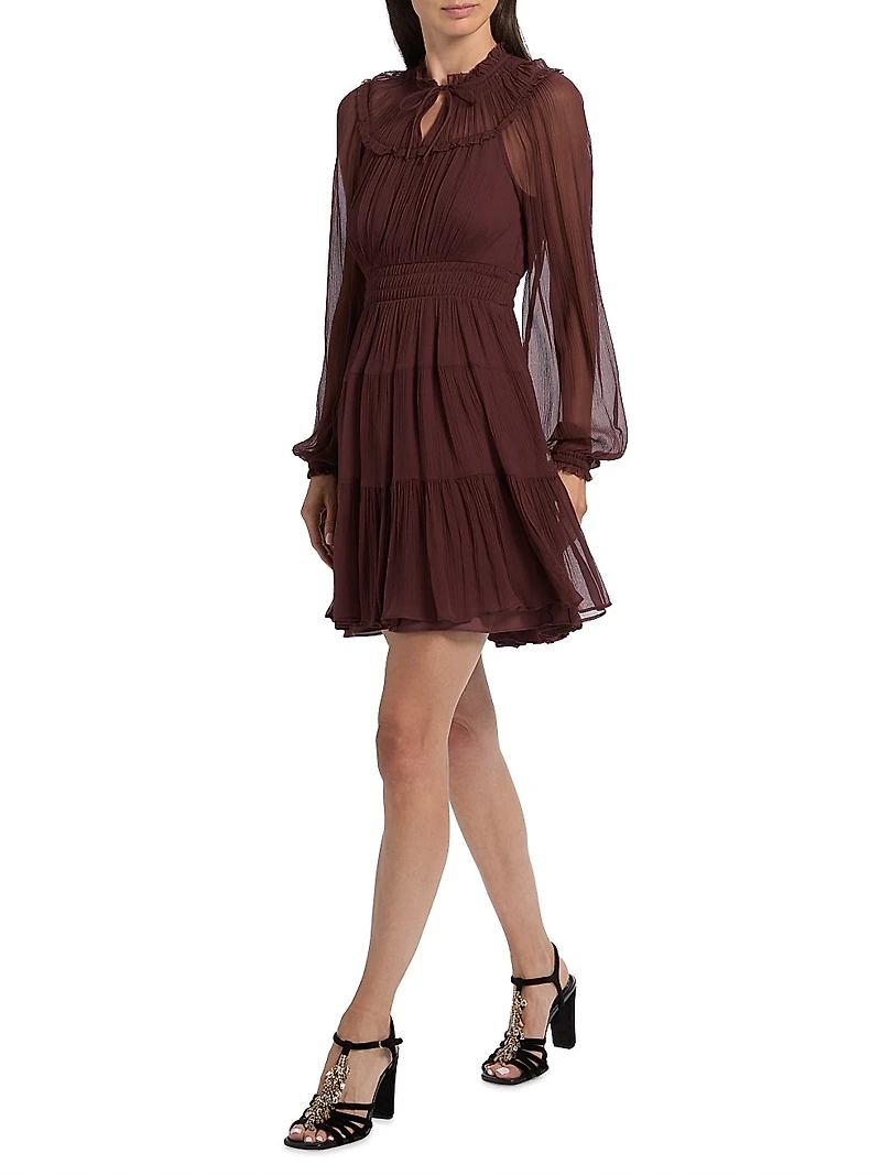 Ava Silk Tiered Long-Sleeve Minidress