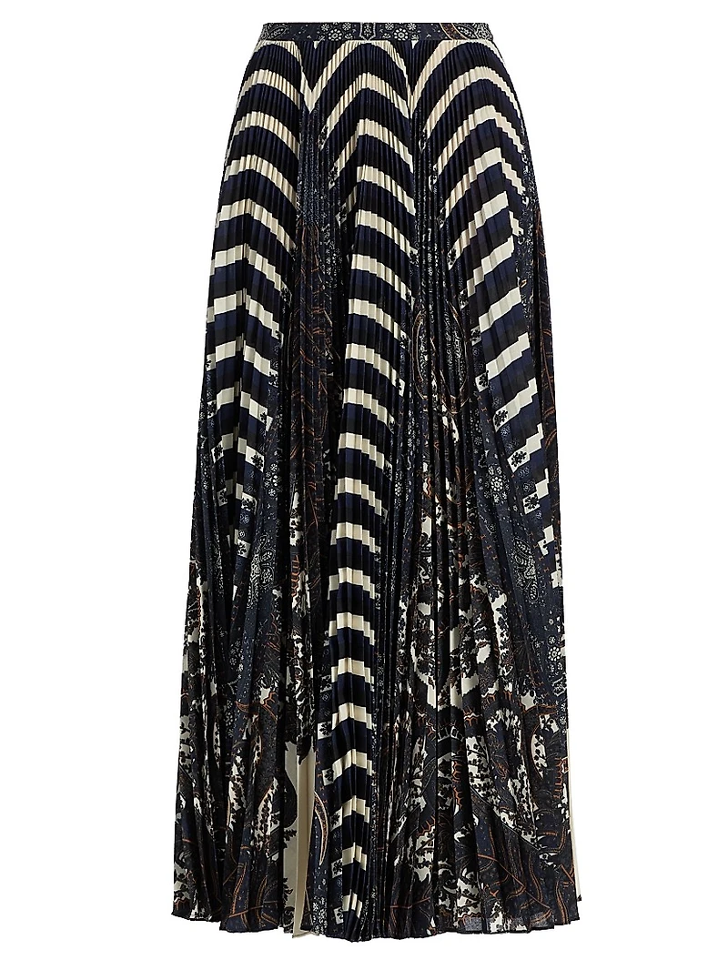 Shayna Striped Pleated Midi-Skirt