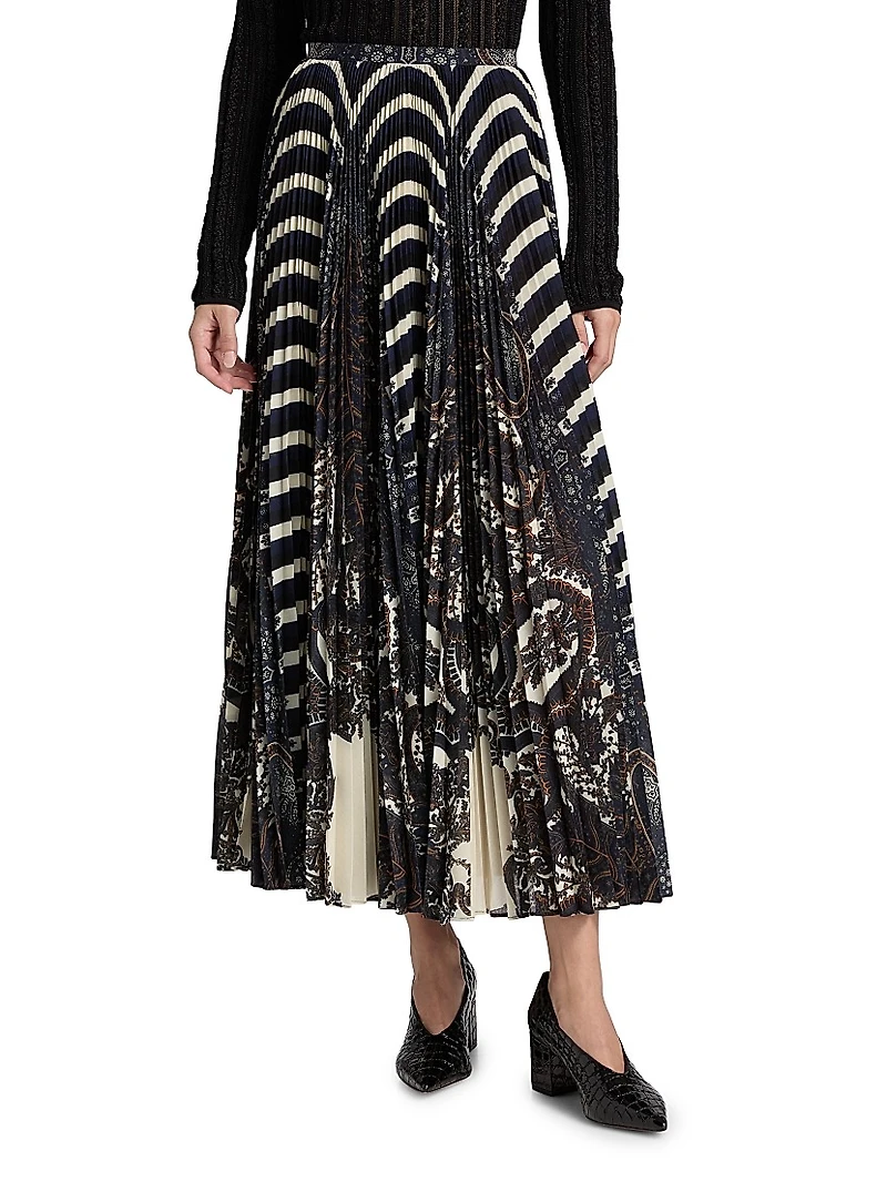 Shayna Striped Pleated Midi-Skirt