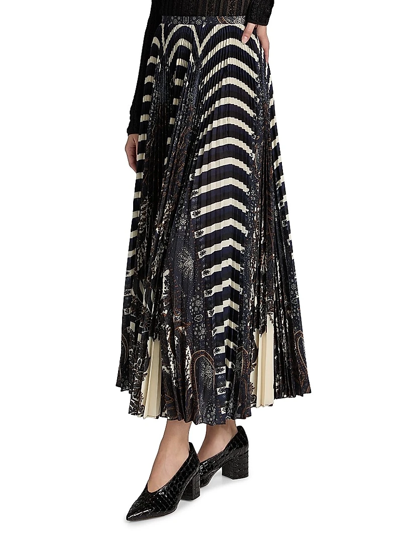 Shayna Striped Pleated Midi-Skirt
