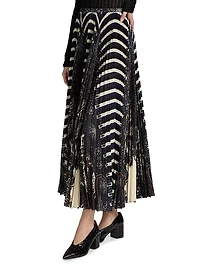 Shayna Striped Pleated Midi-Skirt