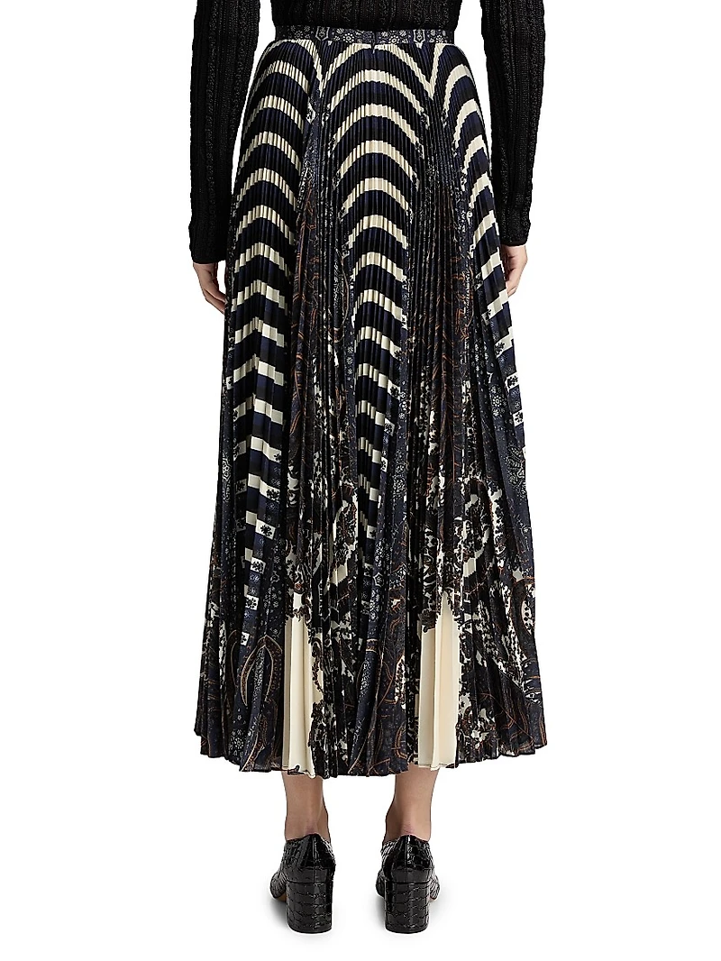 Shayna Striped Pleated Midi-Skirt