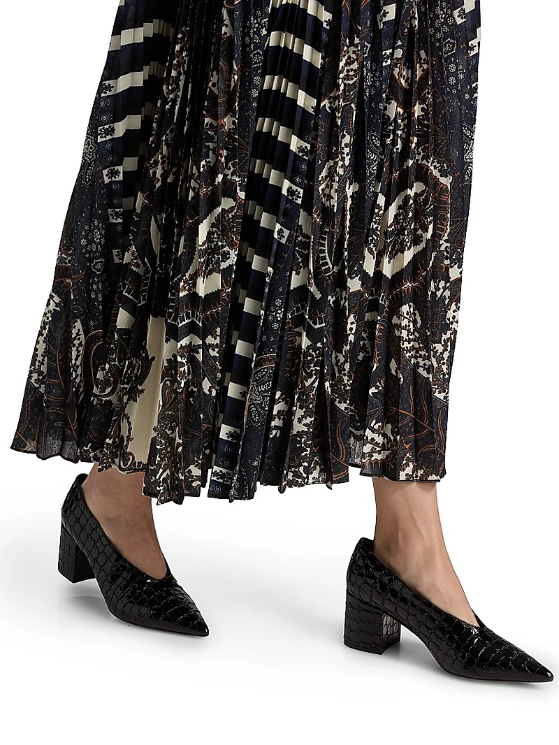 Shayna Striped Pleated Midi-Skirt