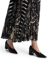 Shayna Striped Pleated Midi-Skirt