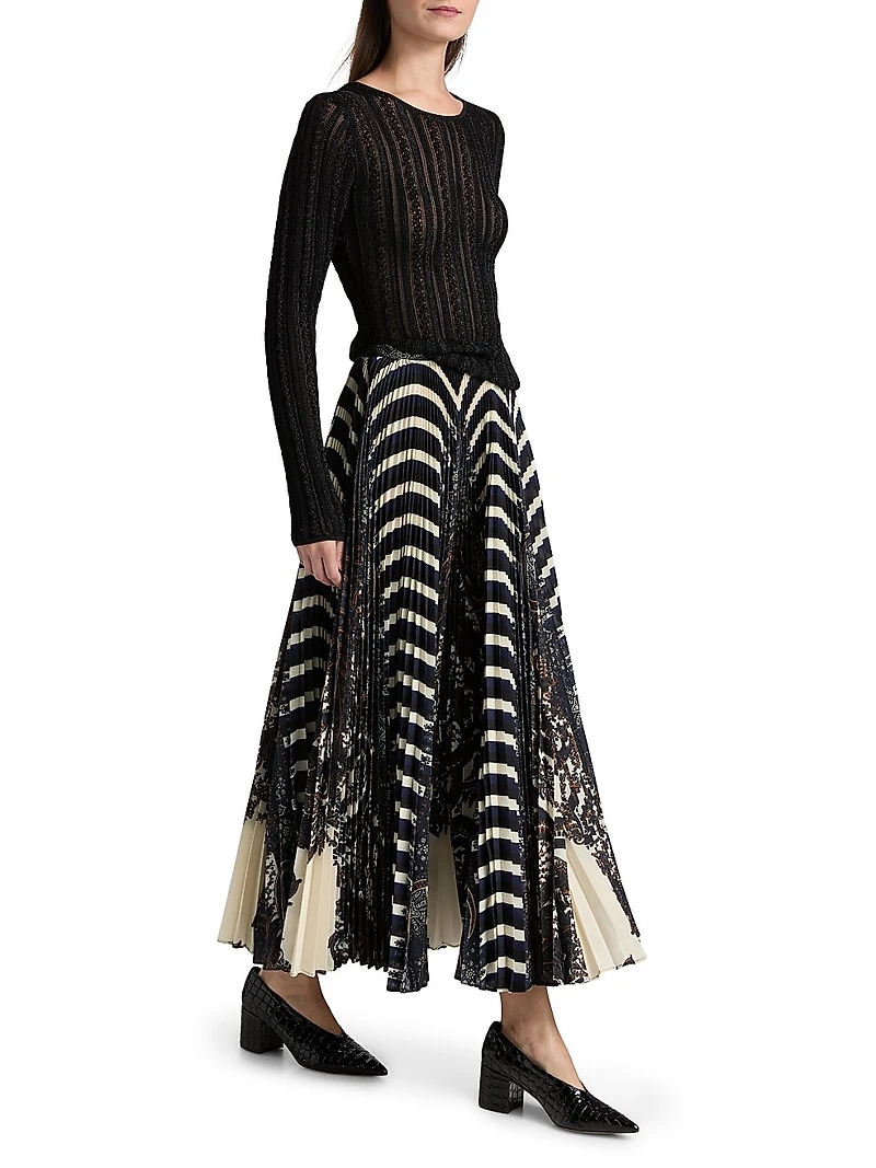 Shayna Striped Pleated Midi-Skirt