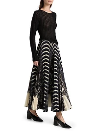 Shayna Striped Pleated Midi-Skirt