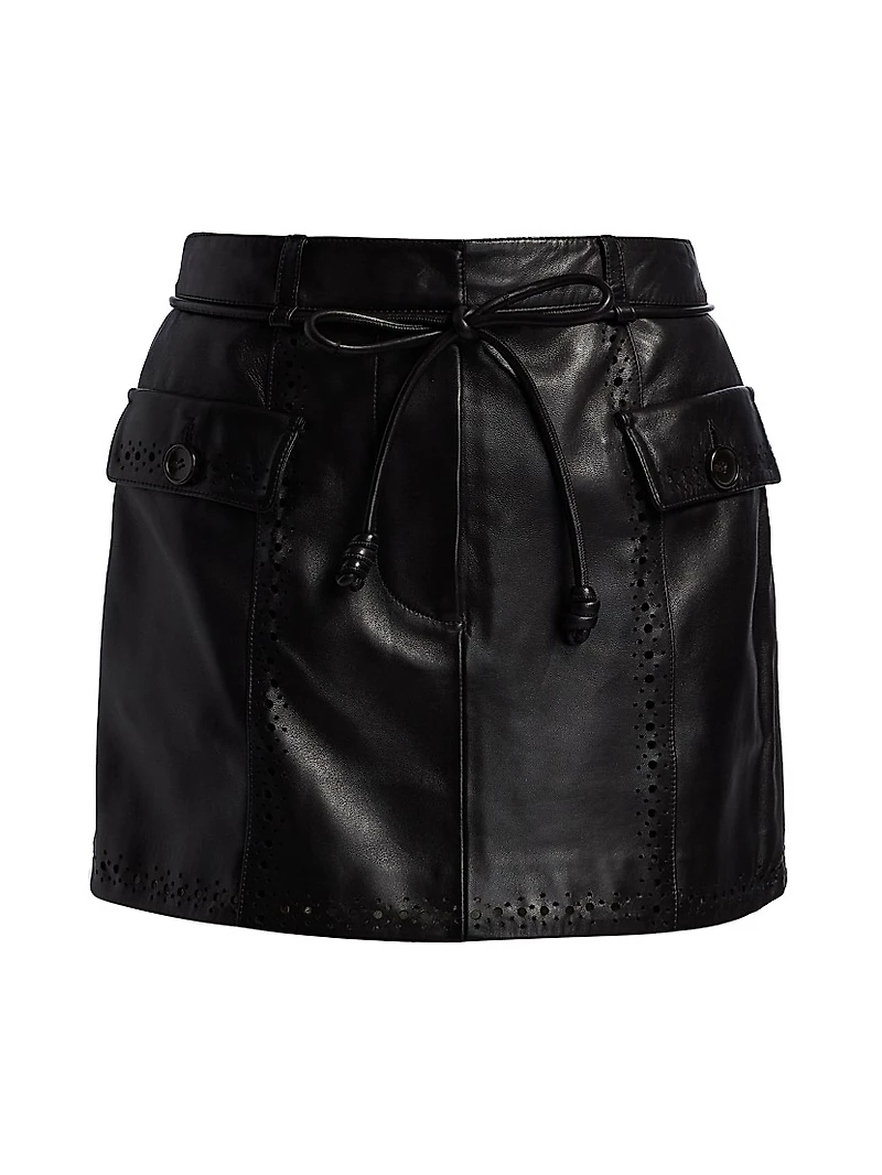 Luna Leather Tie-Waist Miniskirt
