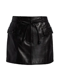 Luna Leather Tie-Waist Miniskirt