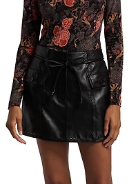 Luna Leather Tie-Waist Miniskirt