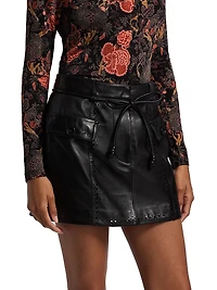 Luna Leather Tie-Waist Miniskirt
