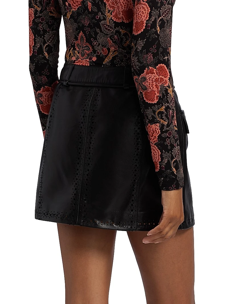 Luna Leather Tie-Waist Miniskirt