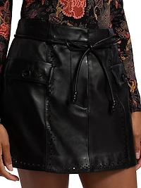 Luna Leather Tie-Waist Miniskirt