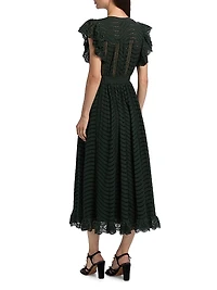 Olga Embroidered Cotton Flutter-Sleeve Midi-Dress