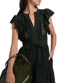 Olga Embroidered Cotton Flutter-Sleeve Midi-Dress