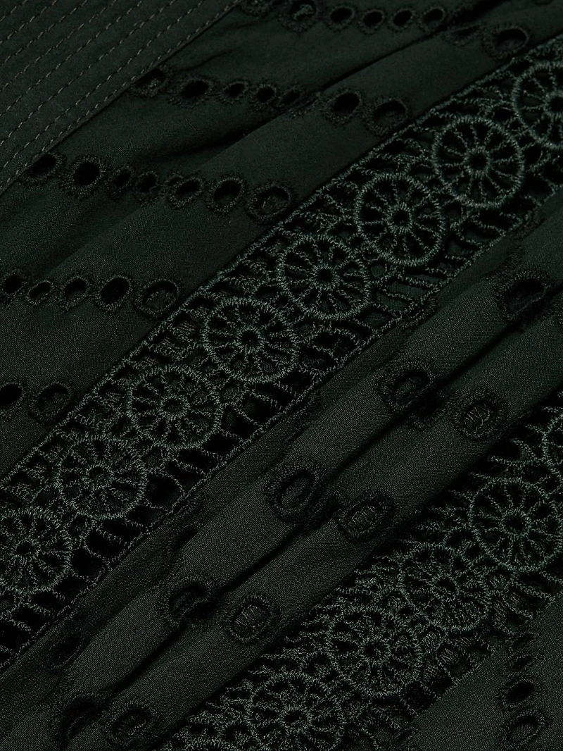 Olga Embroidered Cotton Flutter-Sleeve Midi-Dress