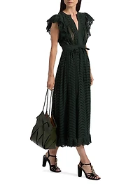 Olga Embroidered Cotton Flutter-Sleeve Midi-Dress