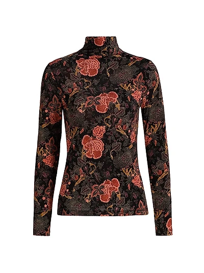 Aurelia Floral Jersey Turtleneck Top