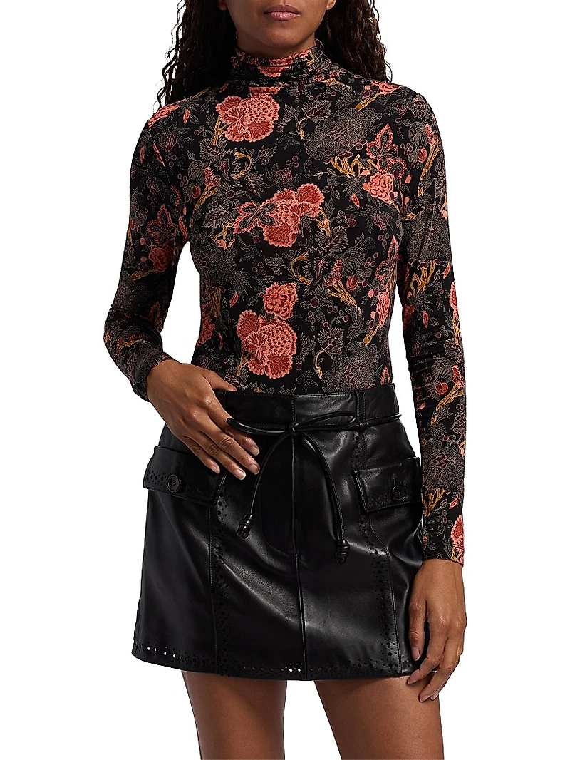 Aurelia Floral Jersey Turtleneck Top