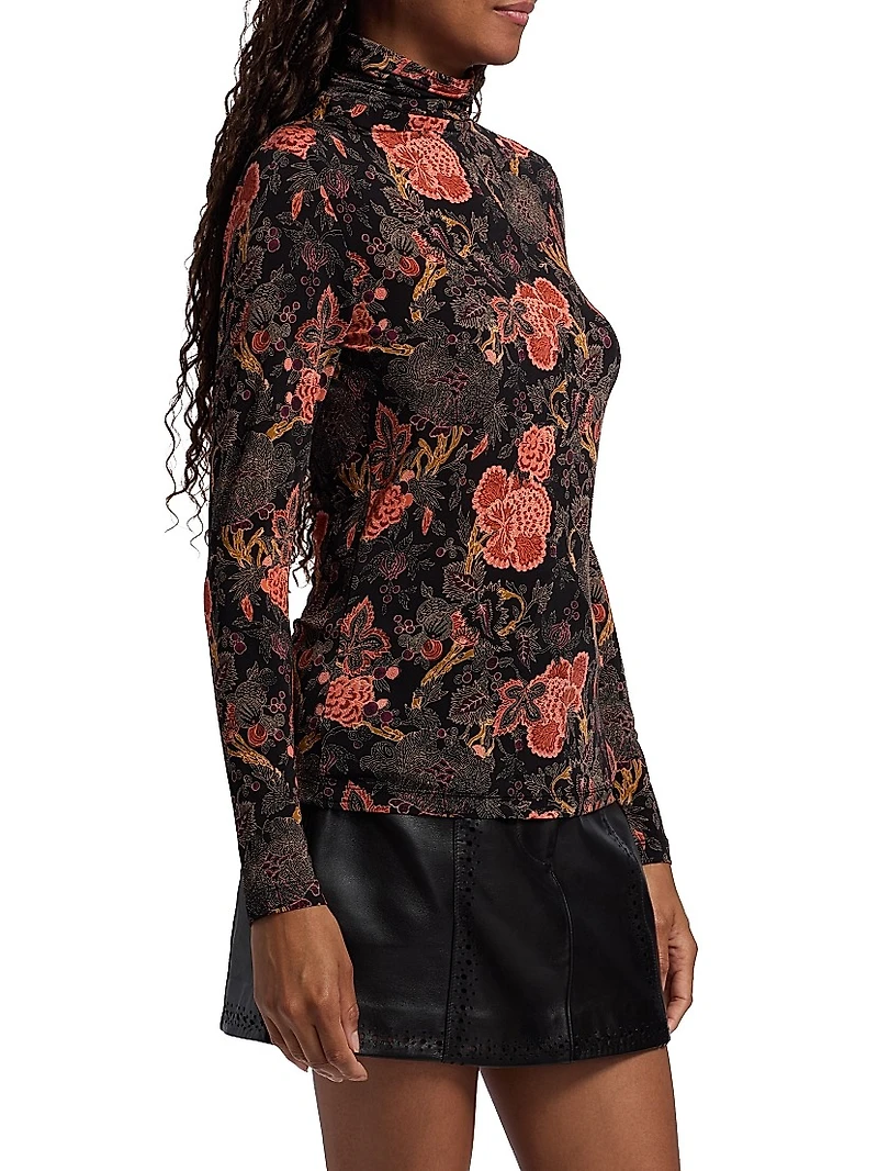 Aurelia Floral Jersey Turtleneck Top